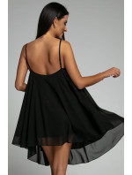 Ľahké asymetrické čierne šifónové šaty na ramienka