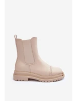 Damskie Skórzane Botki Sztyblety Beżowe Nialee