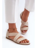 Skórzane Sandały Ze Ściągaczem Beżowe Apulia