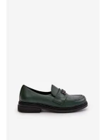 Zazoo 20174 Dámske kožené elegantné ploché topánky na podpätku Tmavo zelená Zazoo 20174 Dámske kožené elegantné ploché topánky na podpätku Tmavo zelená