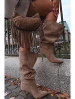 Wsuwane Kozaki Damskie Na Szpilce Z Eko Zamszu Beżowe Noretta