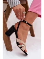 Dámské sandály na podpatku s pásky Ekologická semiš Černé Karilora