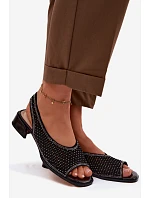 Ozdobené otevřené dámské sandály na podpatku semiš D&A CR61-3131 Černé