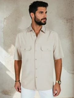 Pánske béžové tričko s krátkym rukávom FashionStreet KX1082