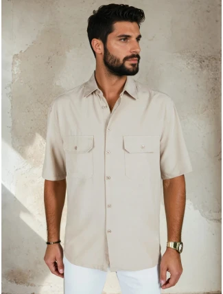 Pánske béžové tričko s krátkym rukávom FashionStreet KX1082