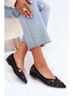 Baleriny Damskie Zdobione Kryształkami Czarne Valena