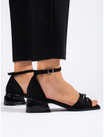 Módne čierne sandále pre ženy na širokom podpätku
