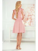 393-2 ROSALIA Dámske šaty s obálkovým výstrihom a mašľami - PUDRED ROSE