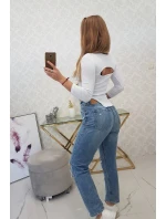 Blúzka s rebrovaným výstrihom biela