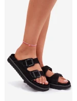 Zamszowe Klapki Damskie Z Klamrami D.Franklin DFSH405001 Czarne