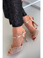 Dámské sandály na podpatku se zdobením šampaňské Peloria