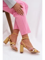 Dámské sandály na podpatku s pásky Eko semiš žluté Karilora