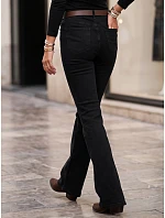 Dámske džínsy so rozšírenými nohavicami, vysokým pásom a opaskom, čierne, FashionStreet UY3116 Dámske džínsy so rozšírenými nohavicami, vysokým pásom a opaskom, čierne, FashionStreet UY3116