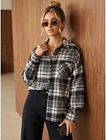 Dámska oversize flanelová košeľa s kockovaným vzorom, čierna, FashionStreet DY0500
