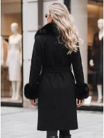 Dámsky kabát s odnímateľným kožušinovým golierom, čierny, FashionStreet TY6074 Dámsky kabát s odnímateľným kožušinovým golierom, čierny, FashionStreet TY6074