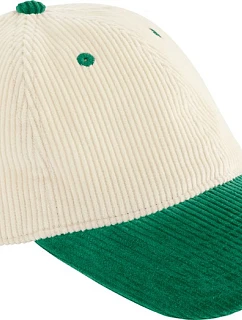 Beechfield B 690 6-panelová čiapka s kšiltom „Contrast Corduroy“ 53.0690 prírodná/fľaškovozelená