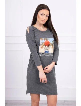 Šaty s potlačou Honey girl v grafitovej farbe