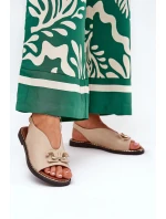 Sandały Na Płaskim Obcasie Z Ozdobą Eko Skóra Beżowe Tillireta