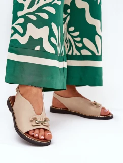 Sandały Na Płaskim Obcasie Z Ozdobą Eko Skóra Beżowe Tillireta