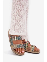 Wzorzyste Klapki Damskie Na Korkowej Platformie Z Klamrami Lee Cooper LCW-25-35-3480L Multikolor