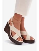 Dámské sandály z eko kůže na platformě Béžové Janivra