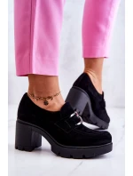 Eleganckie Półbuty Na Słupku Z Ciemną Ozdobą Czarne Lemar Harmell