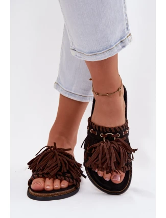 Dámské pantofle s třásněmi Černé Glorinna