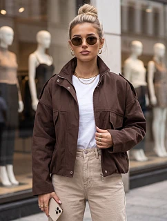 Dámska oversize prechodová bunda s golierom, čokoládová, FashionStreet TY6089