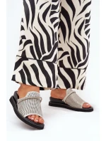 Klapki Damskie Na Koturnie Z Ozdobnym Paseczkiem Srebrne Teriwes