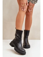 Botki Damskie Eko Skórzane Na Zamek Z Ozdobnymi Detalami Czarne Reritha