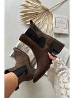 Skórzane Zamszowe Botki Damskie Na Słupku Ocieplane Artiker 57C0047 Brązowe