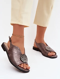 Dámské sandály na nízkém podpatku s ozdobou S.Barski KV61-6035 grafitové