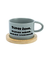 SUPER ŽENA, SUPER MAMA, MEGA ÚNAVA - sivý hrnček makrónka 200 ml SUPER ŽENA, SUPER MAMA, MEGA ÚNAVA - sivý hrnček makrónka 200 ml