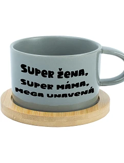SUPER ŽENA, SUPER MAMA, MEGA ÚNAVA - sivý hrnček makrónka 200 ml