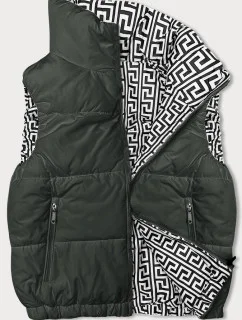 Krátka dámska páperová vesta v army farbe so stojačikom (16M9092-136)