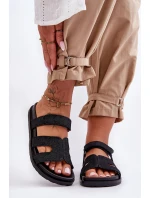 Materiałowe Damskie Klapki Na Rzep Czarne Jose