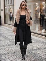 Dámsky kabát s odnímateľným kožušinovým golierom, čierny, FashionStreet TY6067 Dámsky kabát s odnímateľným kožušinovým golierom, čierny, FashionStreet TY6067