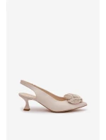 Skórzane Eleganckie Czółenka Na Szpilce CheBello 4666 Beżowe