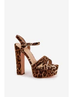 Sandały Damskie Na Wysokim Słupku I Platformie W Panterkę Brązowe Jovenes