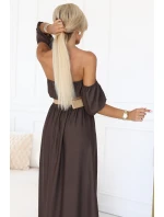 Boho maxi šaty 614-1 Chocolate - Numoco Boho maxi šaty 614-1 Chocolate - Numoco