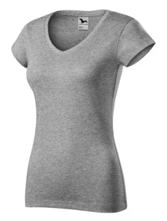 Dámske tričko s výstrihom do V Fit tmavo šedá melír