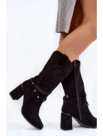 Damskie Zamszowe Kozaki Na Obcasie Lewski Shoes 2934/B Czarne