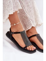 Płaskie Eleganckie Sandały Damskie Z Kryształkami Artiker 56C1370 Czarne