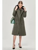 Dlhý kabát v khaki farbe s kožušinovým golierom (20201202)