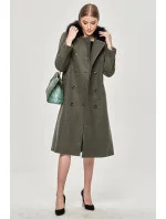 Dlhý kabát v khaki farbe s kožušinovým golierom (20201202)