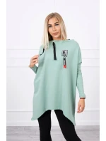 Oversize mikina s asymetrickými bokmi tmavo mätová
