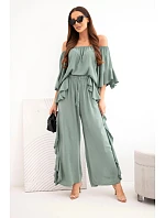 Dámsky viskózový boho set s volánmi khaki Dámsky viskózový boho set s volánmi khaki