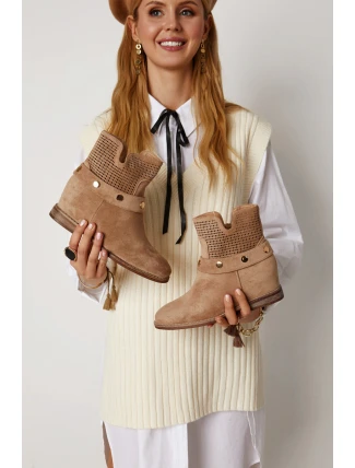 Ażurowe Wiosenne Damskie Botki Beżowe Royale