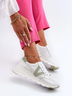 Damskie Skórzane Lekkie Buty Sportowe Białe Eleonori