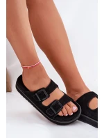 Zamszowe Klapki Damskie Z Klamrami D.Franklin DFSH405001 Czarne